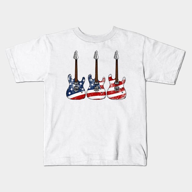 Electric Guitar USA Flag Patriotic Guitarist 4th July Kids T-Shirt by doodlerob